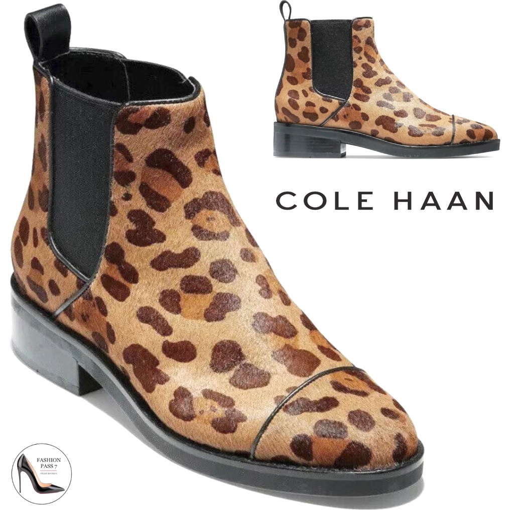 Cole Haan Mara Grand Brown Tan Leopard Print Calf Hair Chelsea Booties 7